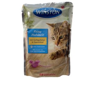 پوچ گربه وینستون 100 گرمی باطعم گوشت پرندگان در سس|آکواتول